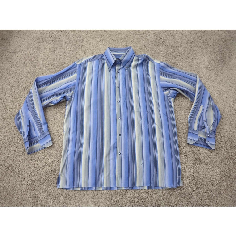 Bernini Button Up Shirt‎ Mens XXL Vertical Stripes Long Sleeve Preppy Casual